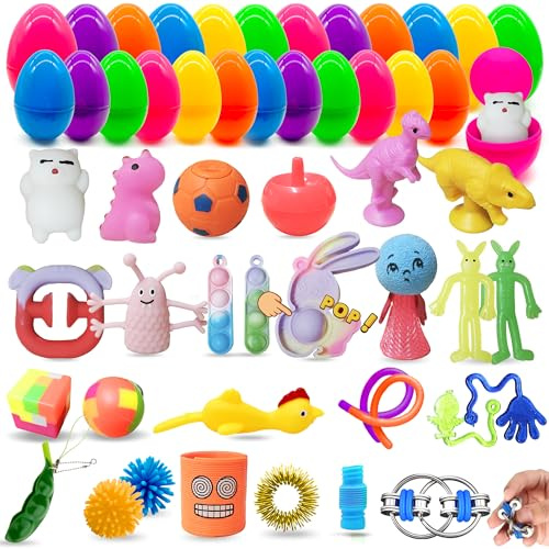 Lubibi 24 Stück Ostereier Gefüllt Mit Stressabbauendes Spielzeug, Farbenfrohe Ostereier Mit Partygeschenken,Osterkorb Füllstoffe,Ostereiersuchen,Osterüberraschungsgeschenke Jungen Und Mädchen