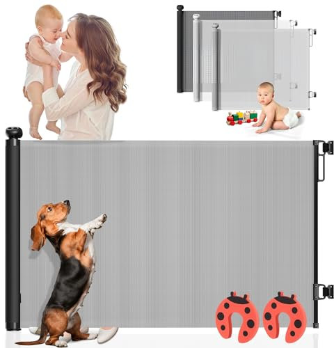 PARVULÍ Barrera Seguridad Niños Escalera Retráctil 0 a 140 cm + 2 Protectores de Puerta - Valla Seguridad Infantil - Barrera Perros Puerta - Puerta Escalera Bebe Seguridad - Interiores y Exteriores