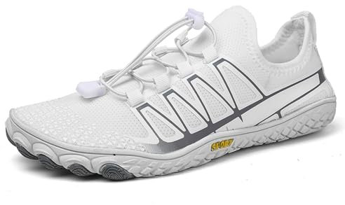 AONETIGER Badeschuhe Herren Wasserschuhe Damen Strandschuhe Sommer Atmungsaktiv Barfußschuhe rutschfeste Schwimmschuhe Surfschuhe Aquaschuhe Fitnessschuhe(705 Weiß,45EU)