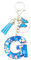 Xsclpomddy Mädchen Alphabet Buchstaben Schlüsselanhänger Niedlich Schlüsselanhänger Glitzer mit Schmetterling Quasten Harz Blau Keychain für Tasche Charme,G