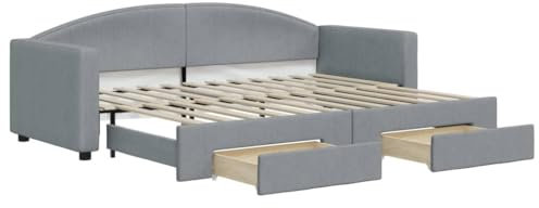 Willood Tagesbett Bettsofa Sofa Bett Sofabett Schlafsofa Bettgestell Ausziehbar mit Schubladen Hellgrau 80x200 cm Stoff