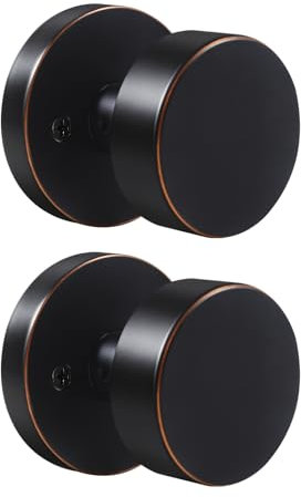 naubea Lot de 2 boutons de porte factices en bronze huilé pour portes de placard et de couloir, poignées de porte factices rondes de style vintage, finition bronze huilé