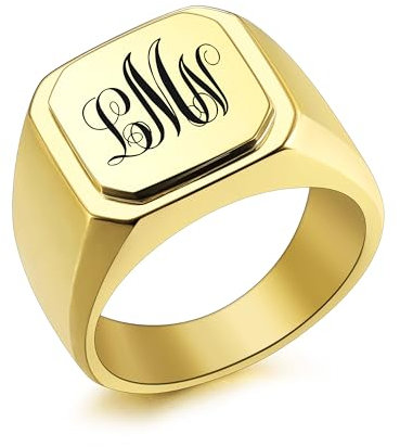 INBLUE Personalisierte Gravierte Name/Initial Monogramm Signet Ringe für Männer mit Optionalen Größe 54-75 Edelstahl Buchstabe Ringe mit Größe Adjusters Mode Schmuck für Jahrestag - C3
