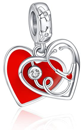 Rimgoris 925 Sterling Silber Charme für Frauen Armbänder Halskette Stethoskop Herz 5A Cubic Zirconia Valentinstag Krankenschwester Geschenk Charms für Frauen Mädchen