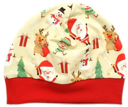 Kleine Könige Mütze Baby Jungen Beanie · Modell Rentier Weihnachtsmann Weihnachtsparty beige, rot · Ökotex 100 Zertifiziert · Größe 110/116
