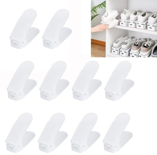 Suusolny 30 Stück Verstellbarer Schuhregal Schuhhalter Schuhstapler rutschfest 3 Höhenverstellbar Schuhorganizer Schuhaufbewahrung - Weiß