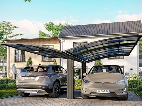 Direct ABRIS Carport Aluminium Autoportant Bolton - 500 x 600-2 Voiture - Toiture en Polycarbonate Traite Anti-UV