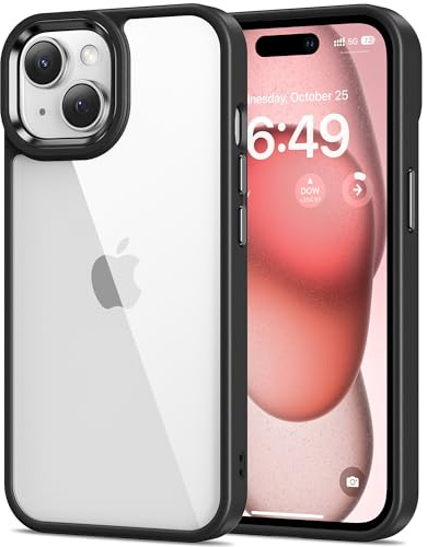 HOOMIL Hülle für iPhone 15, Anti-Vergilbung, Schwarz | Stoßschutz, Durchsichtige Kratzfeste Harte Rückseite, Unterstützt Kabelloses Laden