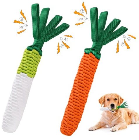 LIFLIX 2 STK. Hundespielzeug Seil, Zerrspielzeug für Hund, Karotte Hundespielzeug mit Knitterpapier Anhängern, Möhre und Rettich