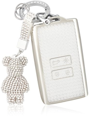 OFF WE GO Coque de Clé Etui Cles pour Renault Clio Captur Dacia Duster Scenic Kadjar Megane Koleos Espace Zoe Arcan Protecteur Clé Voiture Accessoire Voiture Clé à Télécommande avec Porte-clés, Blanc