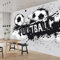 Noir Et Blanc Football Graffiti Gris Papier Peint Panoramique Gris Poster Mural, Bleu Peinture Murale pour Salon Chambre Chambre d'enfants Restaurant Décoration Murale 350x256 cm