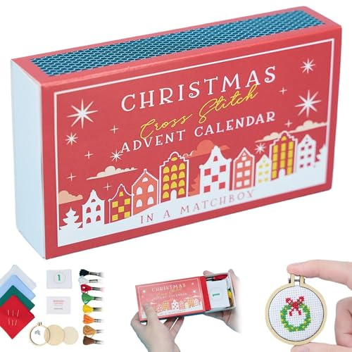 Weihnachten Kreuzstich Adventskalender, Stitch Adventskalender Weihnachten, Weihnachten Countdown Stickerei Kit, Weihnachten Countdown Adventskalender Geschenk für Anfänger und Bastelliebhaber (1PC)