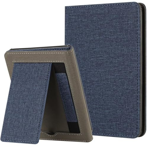 MOKASE Hülle für 7 Zoll Kindle Paperwhite (12. Generation 2024) & Kindle Colorsoft Signature Edition 1st Gen, PU Leder Ständer Hardcover, Schlau Schlaf/Aufwach mit Handschlaufe, Darkblue