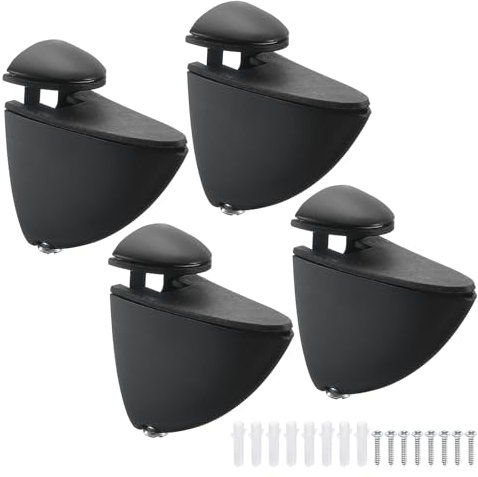 sourcing map 4Set Glass Shelf Bracket, Wood/Glass Shelf Holder Support Wall Mount Powder Coated Adjustable Shelves Clamp for 3-16mm(0.12-0.63) Glass, Black