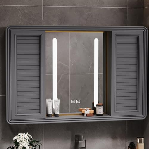 Armoire à Pharmacie avec Miroir,Anti-buée,Armoire de Toilette avec Miroir Lumineux LED,Intelligent Aluminium Meuble a Miroir avec Tactile,LED Armoire De Toilette Murale avec porte coulissante,étagères