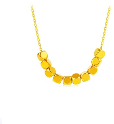 KnSam Halskette Gold Au999 24 Karat, Rechteck Kugel Anhänger Kette, 24K Gold Damenkette Echt Goldschmuck 40+5cm