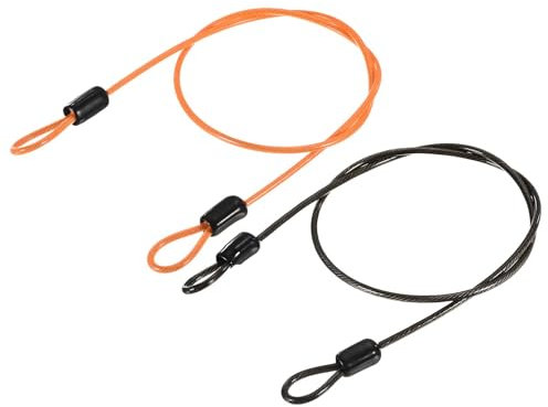 TOP-VIGOR 2Pcs Security Steel Cable, 2.5mm x 2m / 6.56ft Coated Safety Wire Rope Double Loop Flexible Security Cable Lock for Outdoor Travel Luggage Bike, Black, Orange
