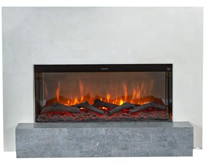 Elektrokamin - Santos EL90 - weiß Naturstein - 1400 Watt Heizung - mit Fernbedienung - Kaminsims inklusive Einbaukamin - Dekokamin