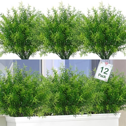 Dremisland Plantas Artificiales Arbusto de Hojas Artificiales 12 Helechos de Boston Resistentes A Los UV Plantas de Césped Artificial Arbustos para Interiores y Exteriores Hogar Decoración