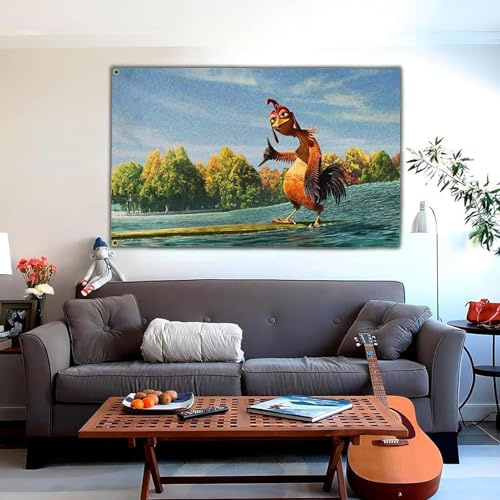 Drapeau Chicken Joe, 90 x 150 cm, drôle, cool, bannière, surf, couleurs vives pour dortoir, décoration de pièce, double bords de couture et 4 œillets en laiton brillant, décoration d'intérieur