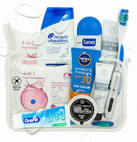 Ensemble d'articles de toilette de voyage pour homme et femme | Mini essentiels de voyage, trousse approuvée par l'aéroport de 100 ml | Articles de toilette de voyage pour homme, articles de toilette