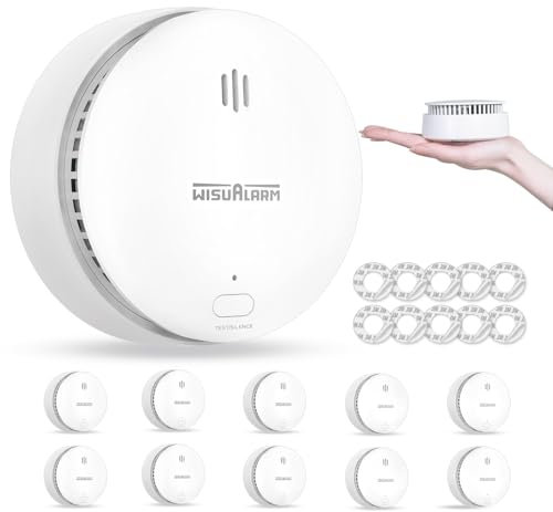 Détecteur de fumée, Détecteur d'incendie à Pile de 10 Ans, Détecteur de fumée pour la Maison, Bouton Silence/Test, Conforme à la Norme en 14604 (10 pièce)