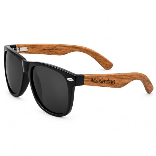 sprengers Personalisierbare Sonnenbrille mit Name | Verspiegelte Brille | Unisex | Hochwertige UV-400 Gläser | Individuelle Holzbrille als perfekte Geschenkidee