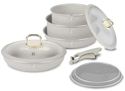 Berlinger Haus 9-teiliges Kochset – Antihaft-Aluminium, induktionsgeeignet, platzsparend, mit intelligenten Deckeln und abnehmbarem Griff, Kollektion Sahara