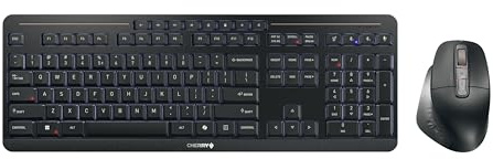 CHERRY Stream Desktop Ultimate, Kabelloses Multi-Device Tastatur-Maus-Set, US-Layout (QWERTY), Ergonomische Rechtshändermaus, Wiederaufladbar, Schwarz