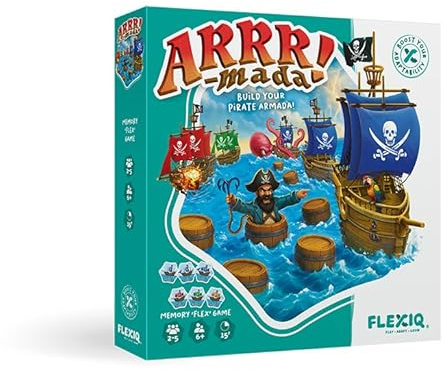 FlexiQ Arrr!-Mada – Piraten-Abenteuerspiel mit Fässern & Schiffen | Familienspiel ab 6 Jahren | 2–5 Spieler, ca. 15 Min. Spielzeit | Taktisches Merk- & Sammelspiel