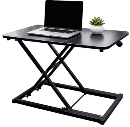 Amestar 23.6 Inch Standing Desk Converter Adjustable Height, Black Computer Desk, Sit Stand Tabletop Monitor and Laptop Riser Platform Workstation, Computer Keyboard Stand for Desktop