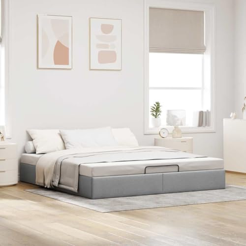 Woonisher Ottoman-Bett Ohne Matratze Hellgrau 160x200 cm Stoff, Hydraulischer Hebemechanismus Und Großer Stauraum, Schrankbett Betten Für Platzoptimierung