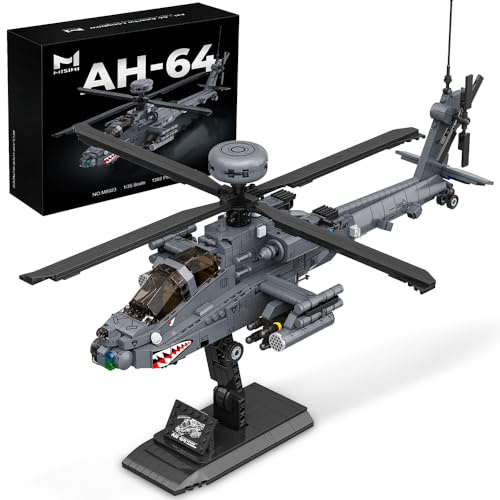MISINI M8023 AH-64 Apache Langbogen Angriff Hubschrauber Block Kit, 1383 Stück der Militärarmee Bewaffneten Hubschrauber Bausteinsatz, 1:35 Maßstab, Erwachsene Sammlung Spielzeug Modell Flugzeug