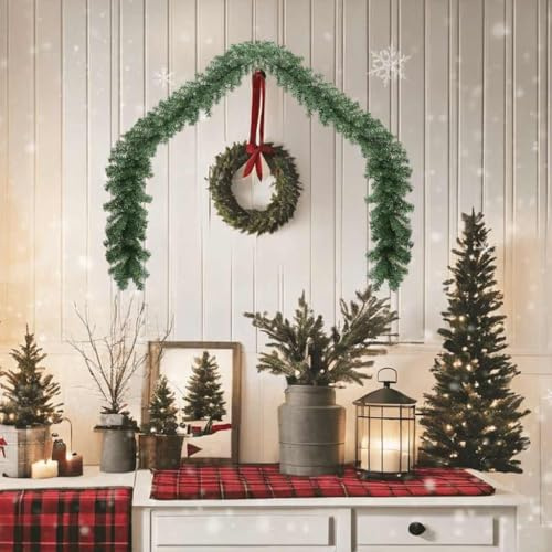 Ordellia Guirnalda de Navidad de PVC 5 m verde 450 ramas para barandilla techo chimenea ventana impermeable decoración navideña para interior y exterior con ambiente invernal