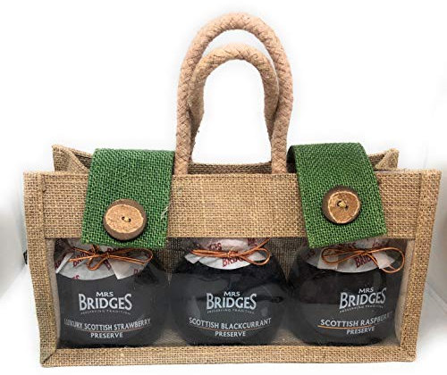 Mrs Bridges Scottish Berry Preserve Triple jar Jute Bag Collection Luxury Strawberry, Blackcurrant, Raspberry