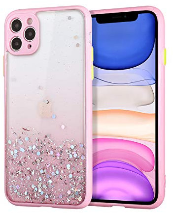 EYZUTAK Glitter Sequin Gradient Case for iPhone 11 Pro Max 6.5 inch, Bling Glitter Design Transparent Shockproof Clear Pattern Silicone Gel Back Cover Protective Case - Pink