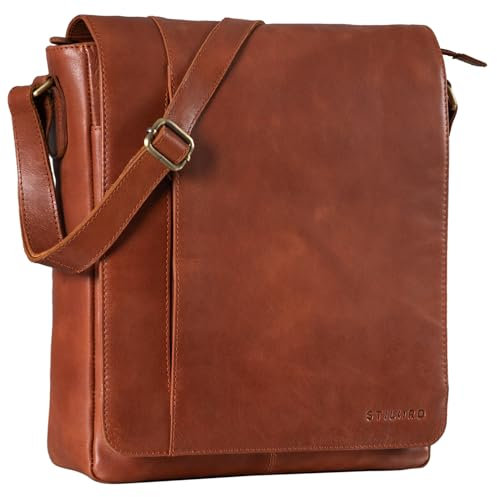 STILORD 'Paul' Umhängetasche Herren Leder Hochformat Messenger Bag im Vintage Design Ledertasche für 13,3 Zoll MacBook iPad DIN A4 Herrentasche Echtleder, Farbe:vegetabil - brandy