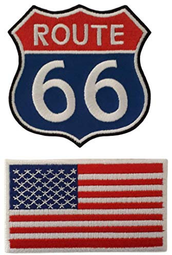 B2SEE Aufnäher Patch Applikation USA Route 66 Set zum aufbügeln aufnähen