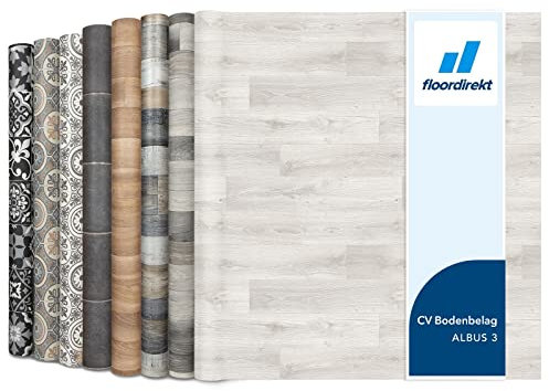 Floordirekt, Albus 3 - Rivestimento per pavimenti in vinile, al metro su misura, per cucina e balcone, effetto legno, effetto piastrelle, robusto e facile da pulire, 100 x 400 cm