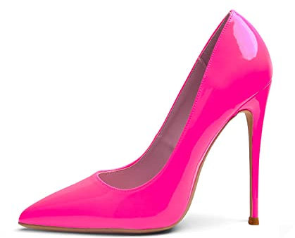 Zhabtuc Scarpe con Tacco a Spillo Donna, Sexy Scarpe Décolleté 12cm Tacchi Alti Classici a Punta Rosa Neón Taglia 42 EU