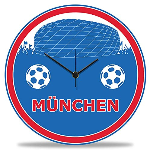GRAVURZEILE Wanduhr aus Holz Vereinsliebe München - 100% Lautlos kein Ticken absolut geräuschlos - 30 cm Ø - Design Wanduhren für Wohnzimmer Schlafzimmer & Küche