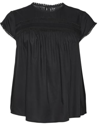 VERO MODA Curve Damen Vmdebbie Pleat S/L Top WVN Ga Curve Noos Bluse, Schwarz, 50 Große Größen EU