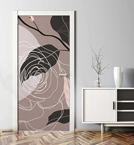 MyMaxxi - Tür bekleben mit Türtapete Türposter Türfolie Selbstklebend 90x200 Abstraktes Gemälde mit Blumen - Tür verschönern Türaufkleber Türklebefolie Zeichnung Blüte Strauch braun