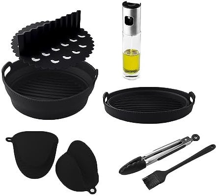 Cecotec Accessori per friggitrice ad aria Cecofry Silicone Pack Accessories. Friggitrici ad aria da 5-6,5 L, include stampo, separatore di cibo, guanti, pennello, pinze e bottiglia dispenser per olio