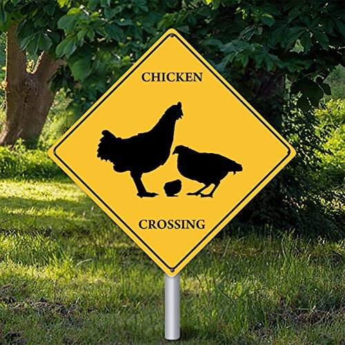 Huhn Crossing Warnschild Metallschild Huhn Dekor Neuartige Straße Blechschild Vorsicht Gefahr Tier Xing Straßenschild Vintage Wanddekoration für den Innenbereich 30,5 x 30,5 cm