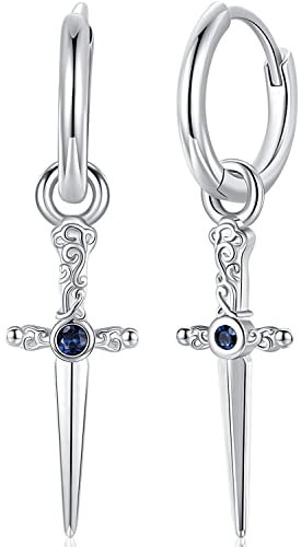 Orecchini vichinghi da uomo, orecchini a martello Thor/vichinghi ascia/spada/piuma piuma/croce argento sterling 925, orecchini Hip Hop per uomo donna, Argento sterling, Nessuna pietra preziosa