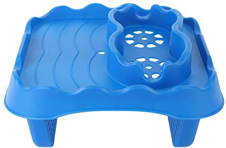 Asixxsix Hot Tub Table Tray, Adjustable Hot Tub Side Table with Nonslip Drink Cup Holder, Drain Holes Clamps to Side of Aboveground Bathtub Spa, Swimming Pool, Hot Tub Accessories (Blue)