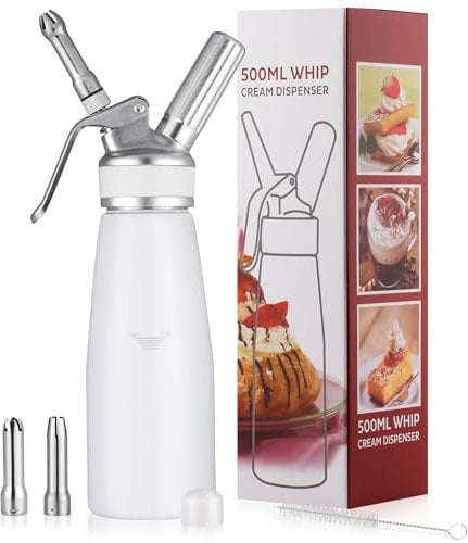 Professioneller Sahnespender, langlebige 0,5L Sahnesiphon, kompatibel mit allen Marken von 8-Gramm-N2O-Patronen - nicht enthalten (weiß)