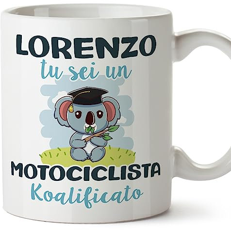 Mugffins Tazza Personalizzata in ceramica per MOTOCICLISTA uomo 11 oz / 350 ml - In italiano - Koalificati Personalizzati - Idea regalo per compleanno, anniversario, natale, laurea