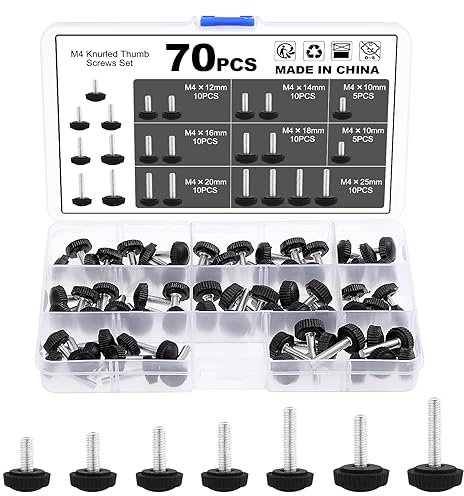 Moendergo 70 STÜCKE M4 Rändelschraube Set Carbon Gewinde Rändelknopf Montage Schraube Griff Knöpfe Griff Bolzen Runde Spannschrauben Schlauchschellen für Arten von Ständer und Maschine (A)